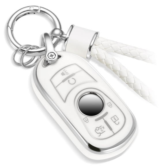 For Cadillac Key Fob Cover with Metal Braided Rope Keychain for Cadillac Accessories, Upgraded Soft Key Case for 2015-2019 Cadillac Escalade CTS SRX XT5 ATS STS CT6(Gold Edge)