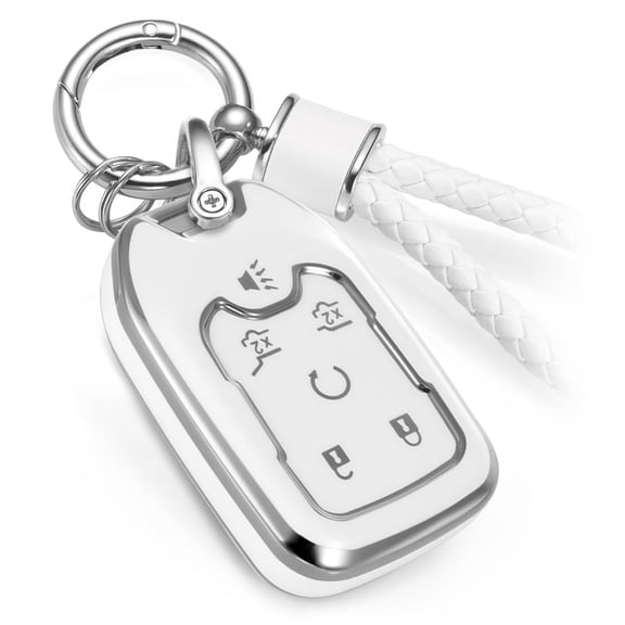 For Cadillac Key Fob Cover with Metal Braided Rope Keychain for Cadillac Accessories, Upgraded Soft Key Case for 2015-2019 Cadillac Escalade CTS SRX XT5 ATS STS CT6(Gold Edge)