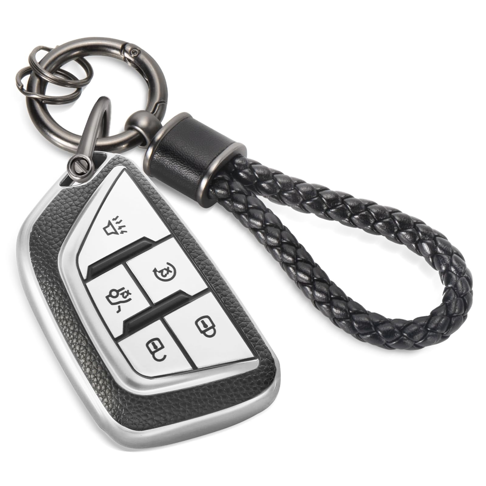 Key Fob Bell Rope for Cadillac Key Fob Cover with Metal Braided Rope Keychain, Upgraded ...