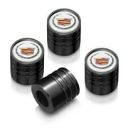 Cadillac Logo in White on Black Aluminum Cylinder-Style Tire Valve Stem Caps