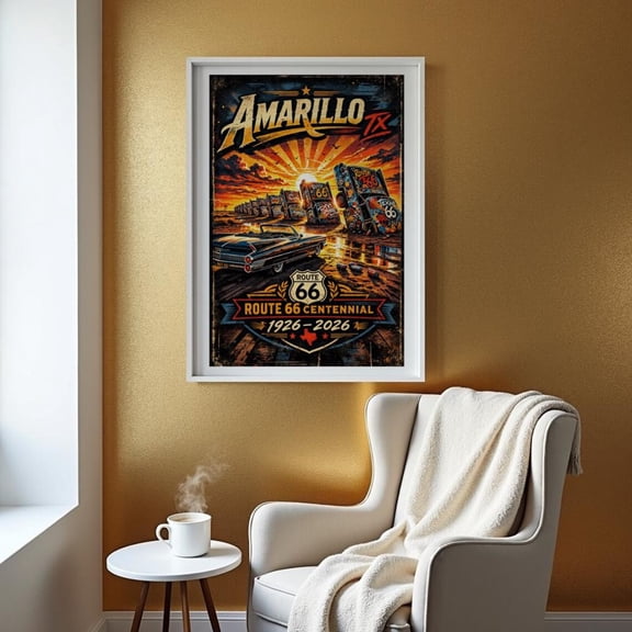 Cadillac Ranch Route 66 Centennial Poster, Amarillo Texas Graffiti Art, Retro Wall Decor, Stretched Canvas 16x20in