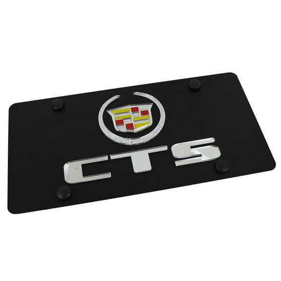 Cadillac Silver Dual Logo CTS License Plate (Black)