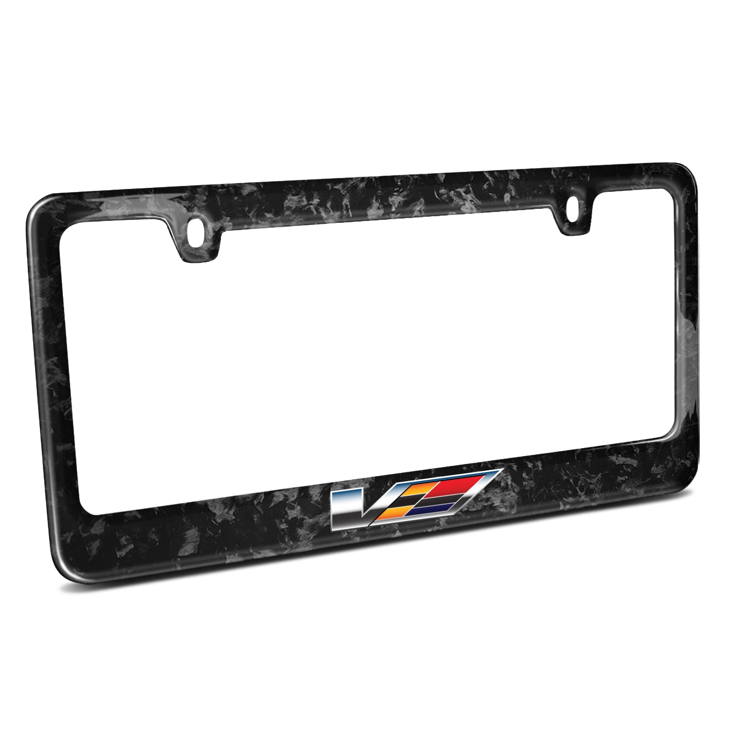 IPick Cadillac V Logo License Plate Frame - Real Forged Carbon Fiber, Black, Fits All 50 States, UV Protected