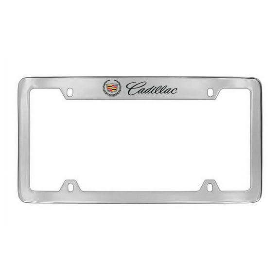 Cadillac Workmark & Logo Chrome Plated Metal Top Engraved License Plate Frame