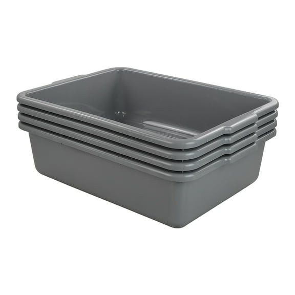 CadineUS 24 Quart Commercial Bus Tub, Plastic Utility Bus Box Set of 4,  Gray