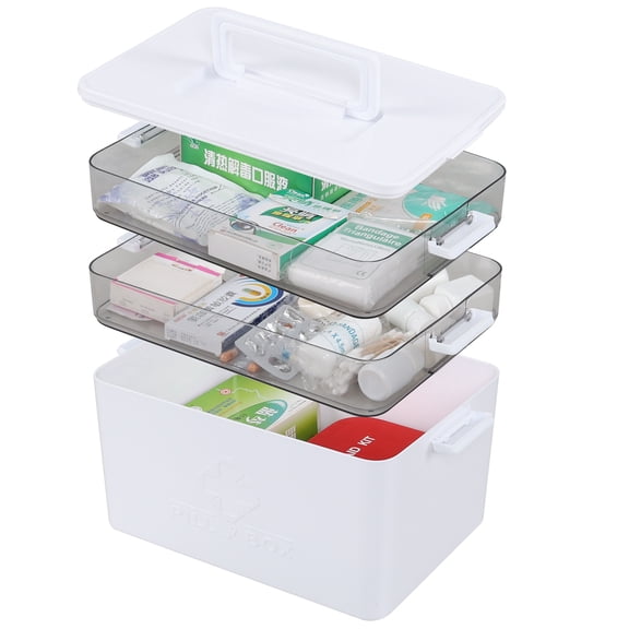 CadineUS 3-tier Portable First Aid Box Organizer, Large Medicine Storage Box with Handle
