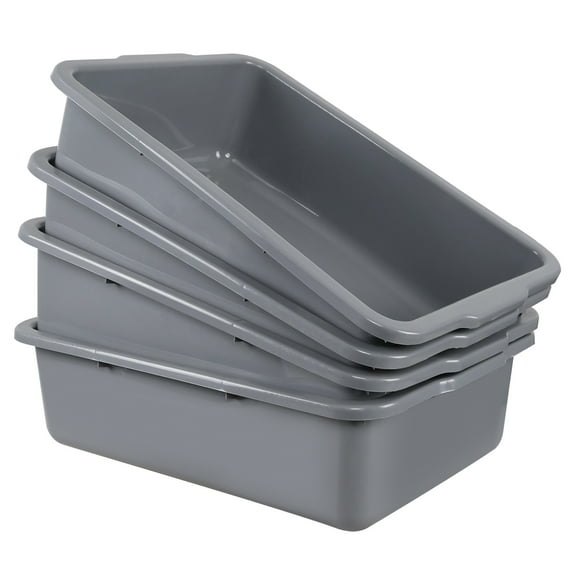 CadineUS  32L Plastic Commercial Utility Bus Box, Pack of 4 Plastic Rectangle Bus Tub, Grey