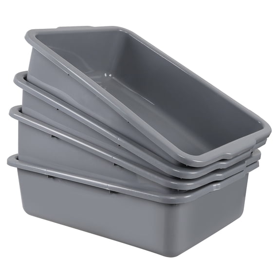 CadineUS 32L Plastic Commercial Utility Bus Box, Pack of 4 Plastic Rectangle Bus Tub, Grey