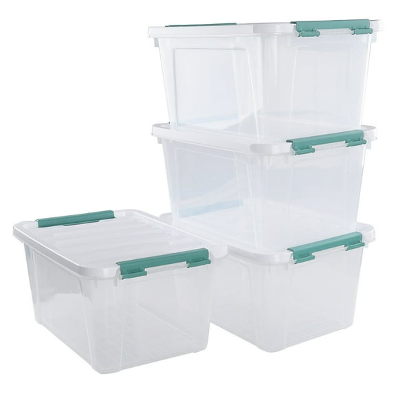 CadineUS 4 Pack 20 Quart Plastic Clear Latching Boxes, Plastic Storage Bins with Lids