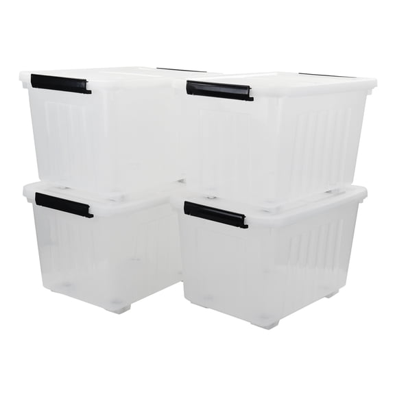 CadineUS 4 Packs Plastic Storage Boxes with Wheels, Large Plastic Storage Bins with Lids,  50 Quart