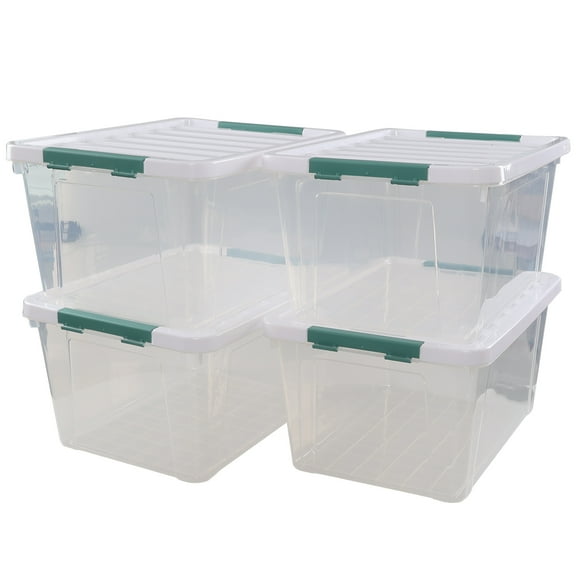 CadineUS 4-pack Large Latching Storage Boxes, Clear Plastic Organizer Tote Bins with Lids, 35 Quarts