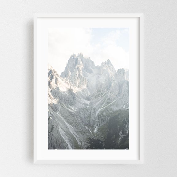 Cadini di Misurina - Veneto Italy Photography Mountain Nature Landscape Scenic Wilderness Minimalist Winter White Framed Wall Art Print 5 x 7 inches