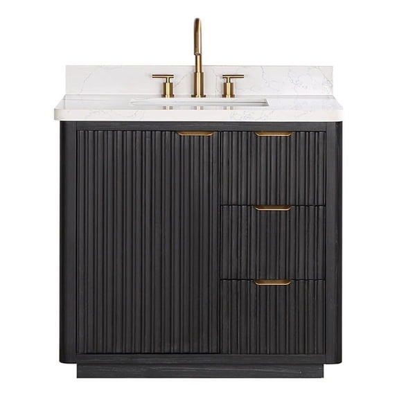 Cadiz 36" Single Vanity in Fir Wood Black with Composite top in Lightning White