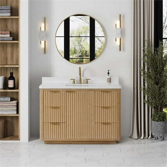 Cadiz 48" Single Bathroom Vanity in Washed Ash Grey w/Lightning White top&Mirror