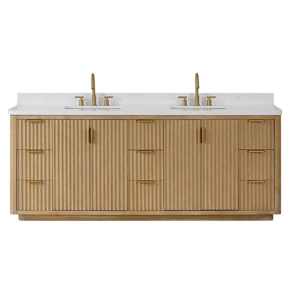 Cadiz 84" Double Bathroom Vanity in Washed Ash Grey with Gold Accents