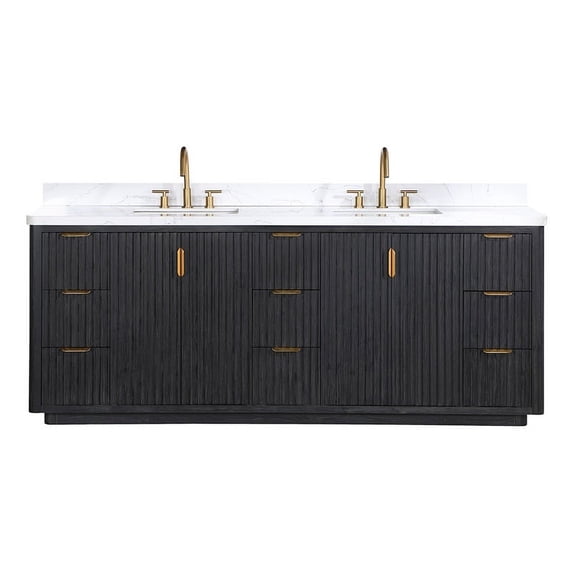 Cadiz 84" Double Vanity in Fir Wood Black with Composite top in Lightning White