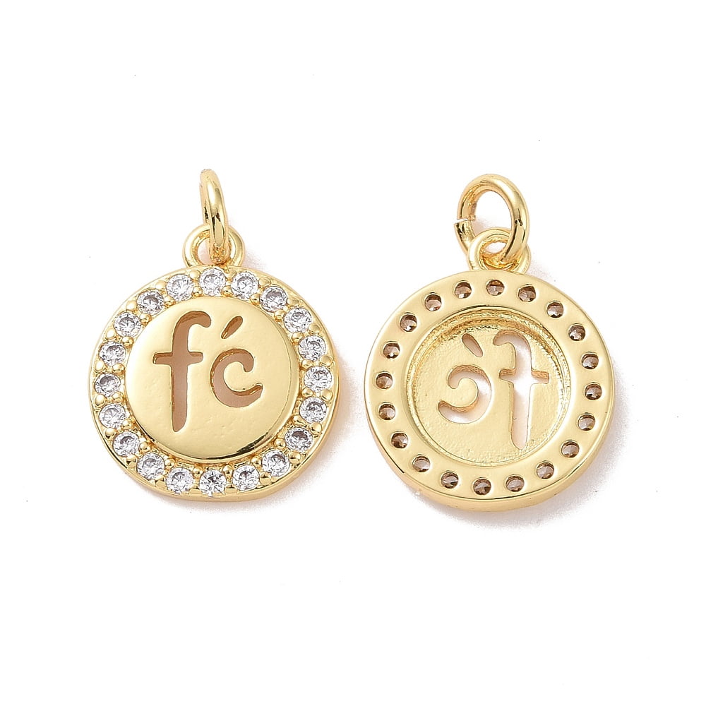 Cadmium Free Lead Free Long-Lasting Plated Flat Round with Word Fe Real 18K Gold Plated 15.5x13x2mm Jump Ring: 5x1mm Inner Diameter: 3mm
