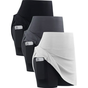 Cadmus 2 in 1 Athletic Tennis Golf Skorts for Women, High Waisted Shorts with Liner Pockets for Casual Running,3 Pack,Black,Gray,White,2XL