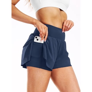 Cadmus 2 in 1 Women's Spandex Athletic Shorts Gym Yoga Shorts Pockets ,1 Pack,Navy,,XL