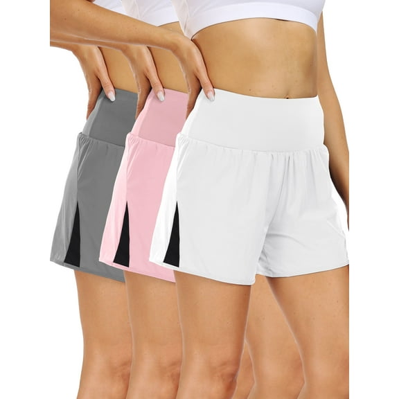 Cadmus 2 in 1 Women's Workout Shorts Athletic Biker Shorts Gym Running Dry Fit with Pockets,3 Pack,S