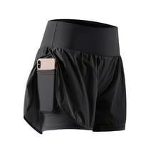 Cadmus 2 in 1 Women's Workout Shorts for Athletic Gym Running Shorts with Phone Pockets ,1 Pack,Black,L