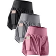 thumbnail image 1 of Cadmus 2 in 1 Women's Workout Shorts for Athletic Gym Running Shorts with Phone Pockets,3 Pack, Black,Grey,Purple,L, 1 of 8