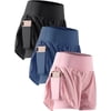 Cadmus 2 in 1 Women's Workout Shorts for Athletic Gym Running Shorts with Phone Pockets,3 Pack, Black,Navy,Pink,2XL