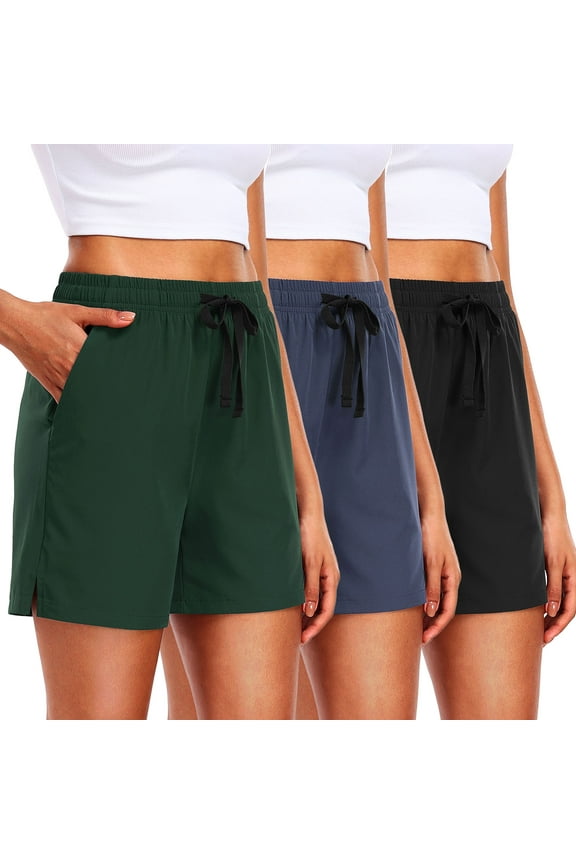 3-Pack Lightweight Casual Shorts for Women 5'' High Waisted Linerless Quick-Dry Athletic Running Hiking Shorts with Pockets