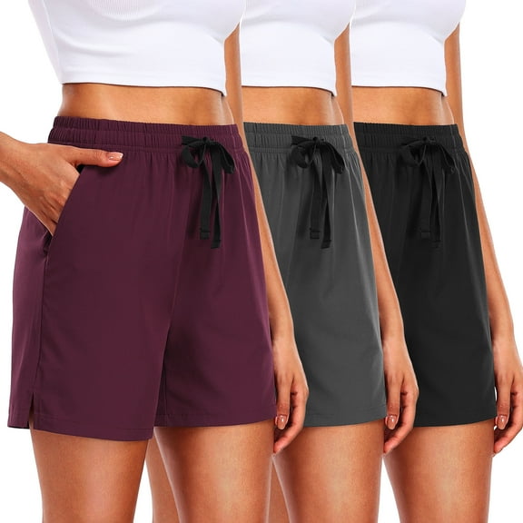 Cadmus 3-Pack Lightweight Casual Shorts for Women 5'' High Waisted Linerless Quick-Dry Athletic Running Hiking Shorts with Pockets