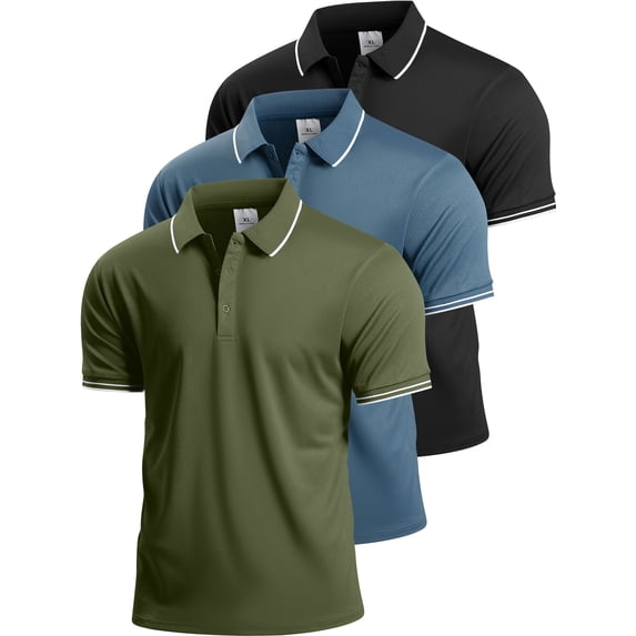 Cadmus 3 Pack Men's Quick Dry Golf Polo Shirts Lightweight Breathable Collared Casual Shirts,8878,Black+Blue+Green,2XL