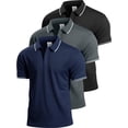thumbnail image 1 of Cadmus 3 Pack Men's Quick Dry Golf Polo Shirts Lightweight Breathable Collared Casual Shirts,8878,Black+Grey+Navy Blue,L, 1 of 6