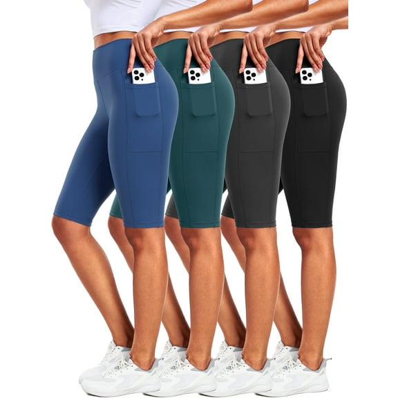 Cadmus 4 Pack Biker Yoga Shorts 12" Inseam with Pockets for Women,High Waisted Athletic Running Workout Gym Shorts