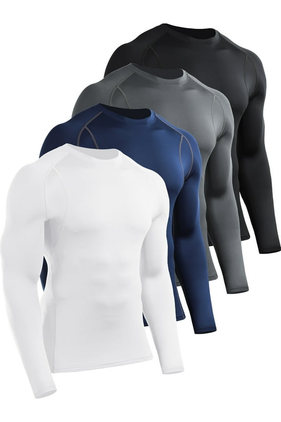 4 Pack Men's Workout Long Sleeve Shirts Compression Dry Fit Muscle Tops