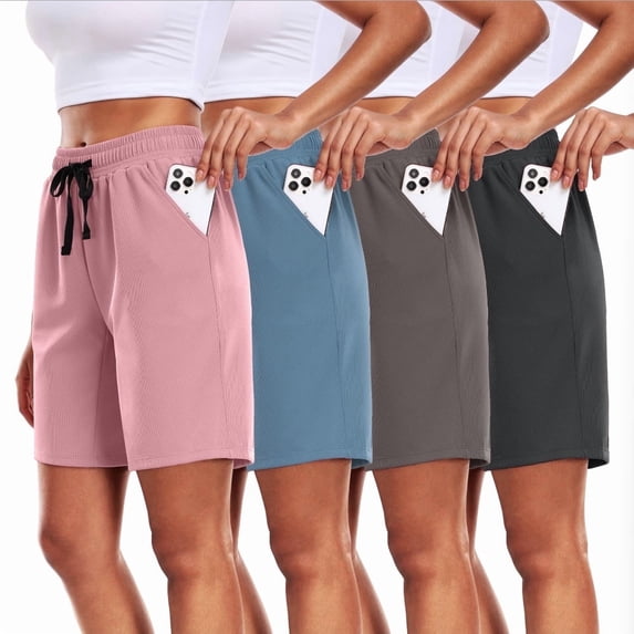 Cadmus 4 Pack Womens 9" Hiking Shorts Quick Dry Athletic Shorts for Women Casual Running Shorts with Pockets