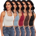 thumbnail image 1 of Cadmus 5 Pack Crop Tank Top for Women Ribbed Dry Fit Gym Shirts Racerback Yoga Tank Top Undershirts, Beige - Brown / Light Blue / Bright Red / Coffee Color / Black,#02,X-Large, 1 of 9