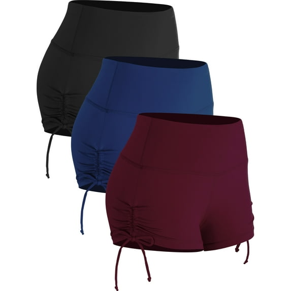 Cadmus Women's 3 Pack Workout Pro Naked Feeling Athletic Booty Shorts High Waist Yoga Running Spandex Shorts,Black,Navy Blue,Wine Red,L