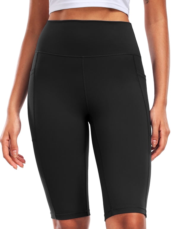 Biker Yoga Shorts 12" Inseam with Pockets for Women,High Waisted Athletic Running Workout Gym Shorts