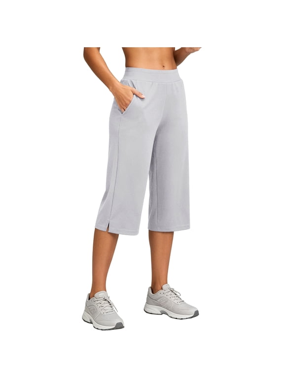 Capri Pants for Women 19" High Waist Stretch Crop Straight Sweatpants with Pockets Yoga Work Casual
