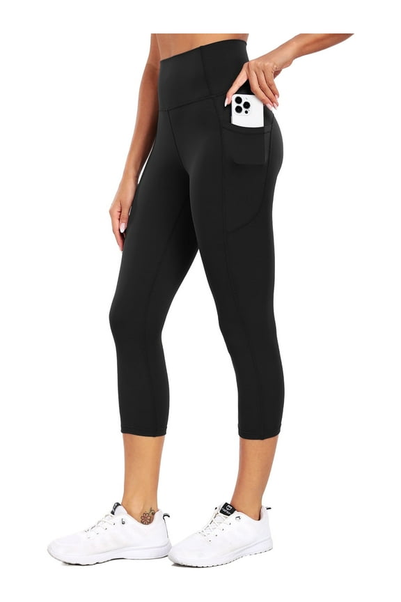 High Waist Capri Leggings with Pockets, 20" Soft Comfy Running Workout Crop Yoga Pants for Women 4 Way Stretch