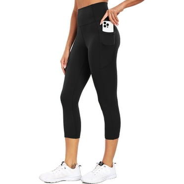 Cadmus Womens Naked Feeling Workout Capri Leggings with Pockets - High Waisted Gym Athletic Crop Yoga, Black, L