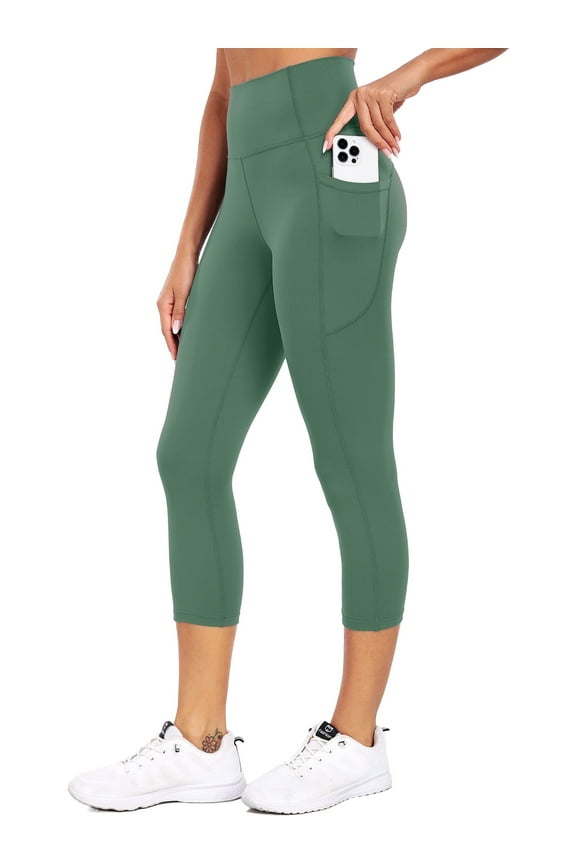 High Waist Capri Leggings with Pockets, 20" Soft Comfy Running Workout Crop Yoga Pants for Women 4 Way Stretch