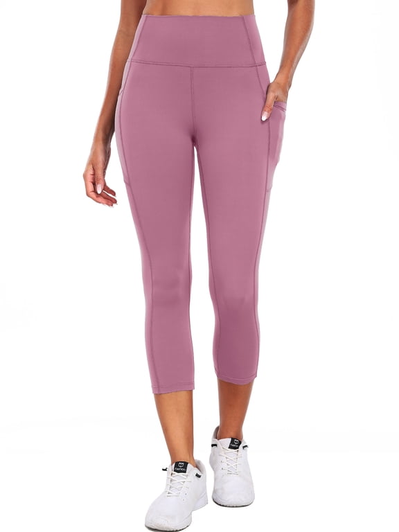 High Waist Capri Leggings with Pockets, 20" Soft Comfy Running Workout Crop Yoga Pants for Women 4 Way Stretch
