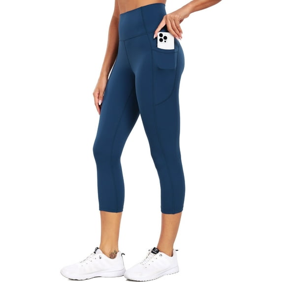 Cadmus High Waist Capri Leggings with Pockets, 20" Soft Comfy Running Workout Crop Yoga Pants for Women 4 Way Stretch