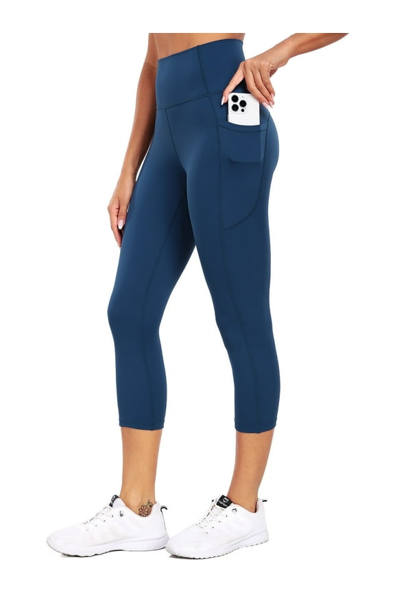 High Waist Capri Leggings with Pockets, 20" Soft Comfy Running Workout Crop Yoga Pants for Women 4 Way Stretch