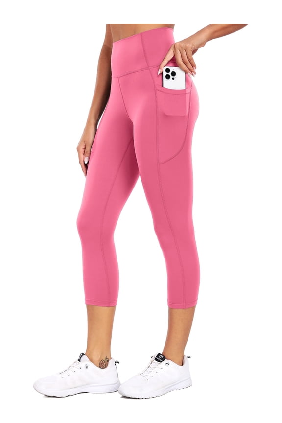 High Waist Capri Leggings with Pockets, 20" Soft Comfy Running Workout Crop Yoga Pants for Women 4 Way Stretch
