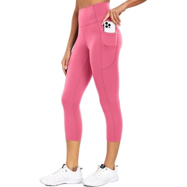Cadmus Womens Naked Feeling Workout Capri Leggings with Pockets - High Waisted Gym Athletic Crop Yoga, Pink, M