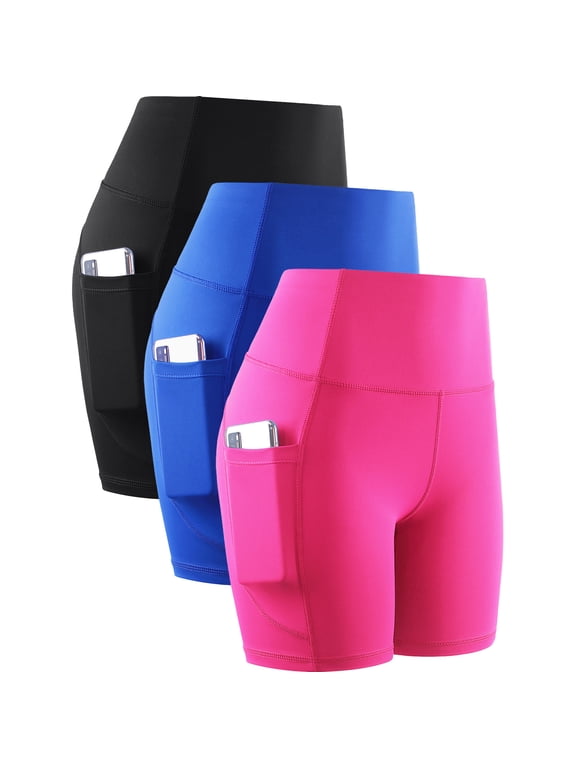 6'' High Waist Yoga Shorts for Women Workout Running Shorts Naked Feeling Biker Shorts Deep Pockets,3 Pack