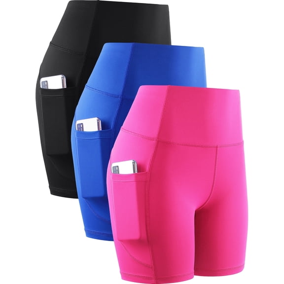 Cadmus High Waist Yoga Shorts for Women Workout Running Shorts Naked Feeling Biker Shorts Tummy Control Deep Pockets,3 Pack