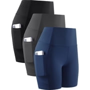 Cadmus 6 Plus Size High Waist Yoga Shorts for Women Workout Running Shorts Naked Feeling Biker Shorts Deep Pockets,3 Pack