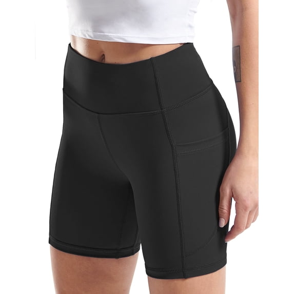 Cadmus High Waist Yoga Shorts for Women Workout Running Shorts Naked Feeling Biker Shorts Tummy Control Deep Pockets, Black, L